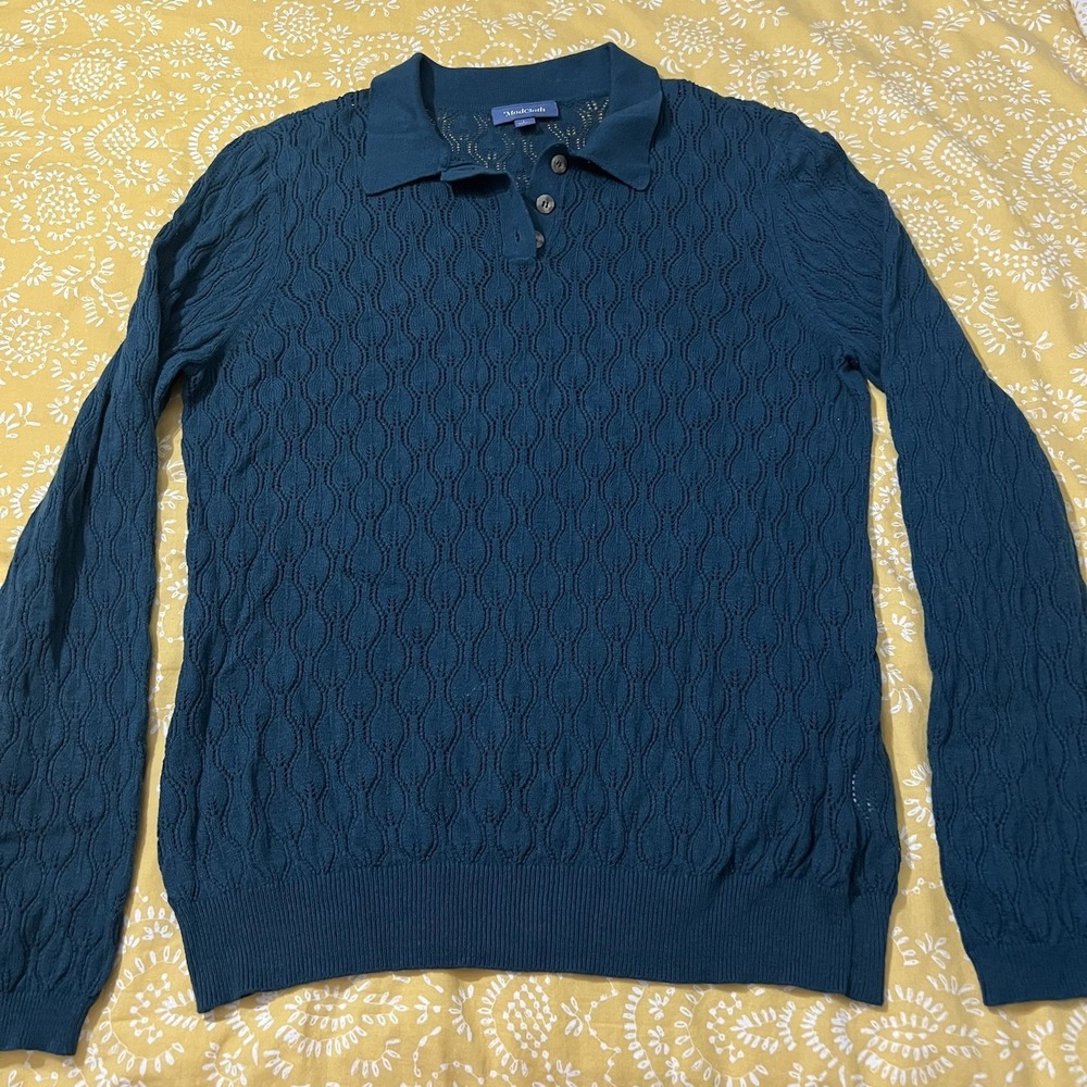 Modcloth Collared Sweater Large Green Pointelle Knit